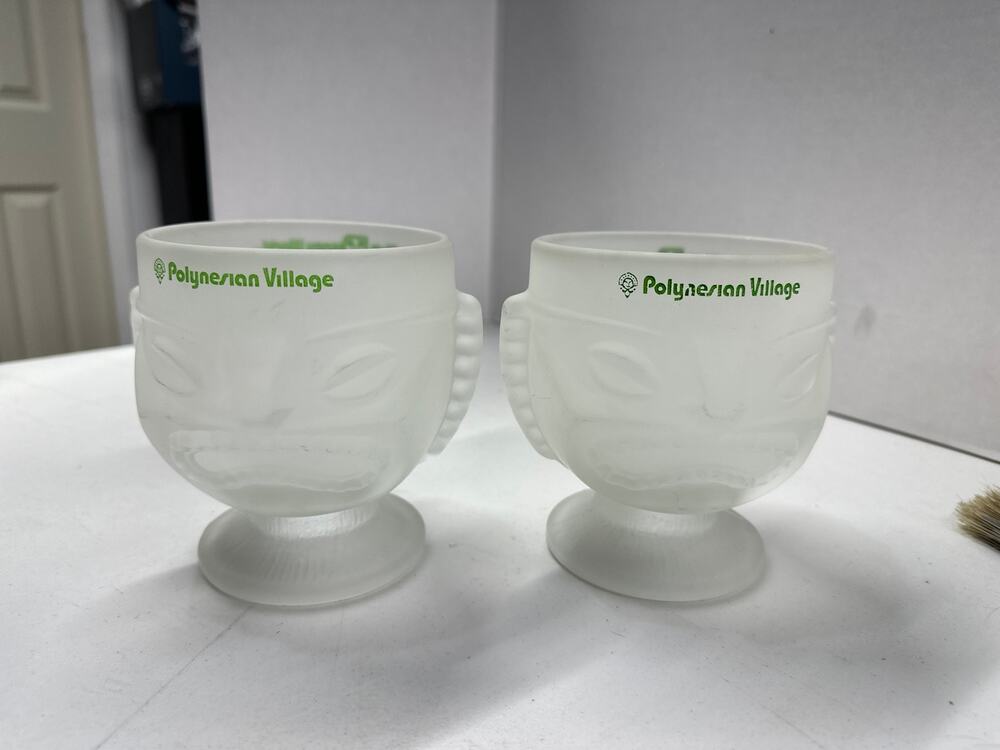 Walt Disney World Polynesian Village Frosted Glass Tiki Mugs, Set of 2, Tiki Bar